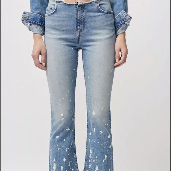 Free People Waistband Bleach spot Crop Bootcut - Picture 2 of 6